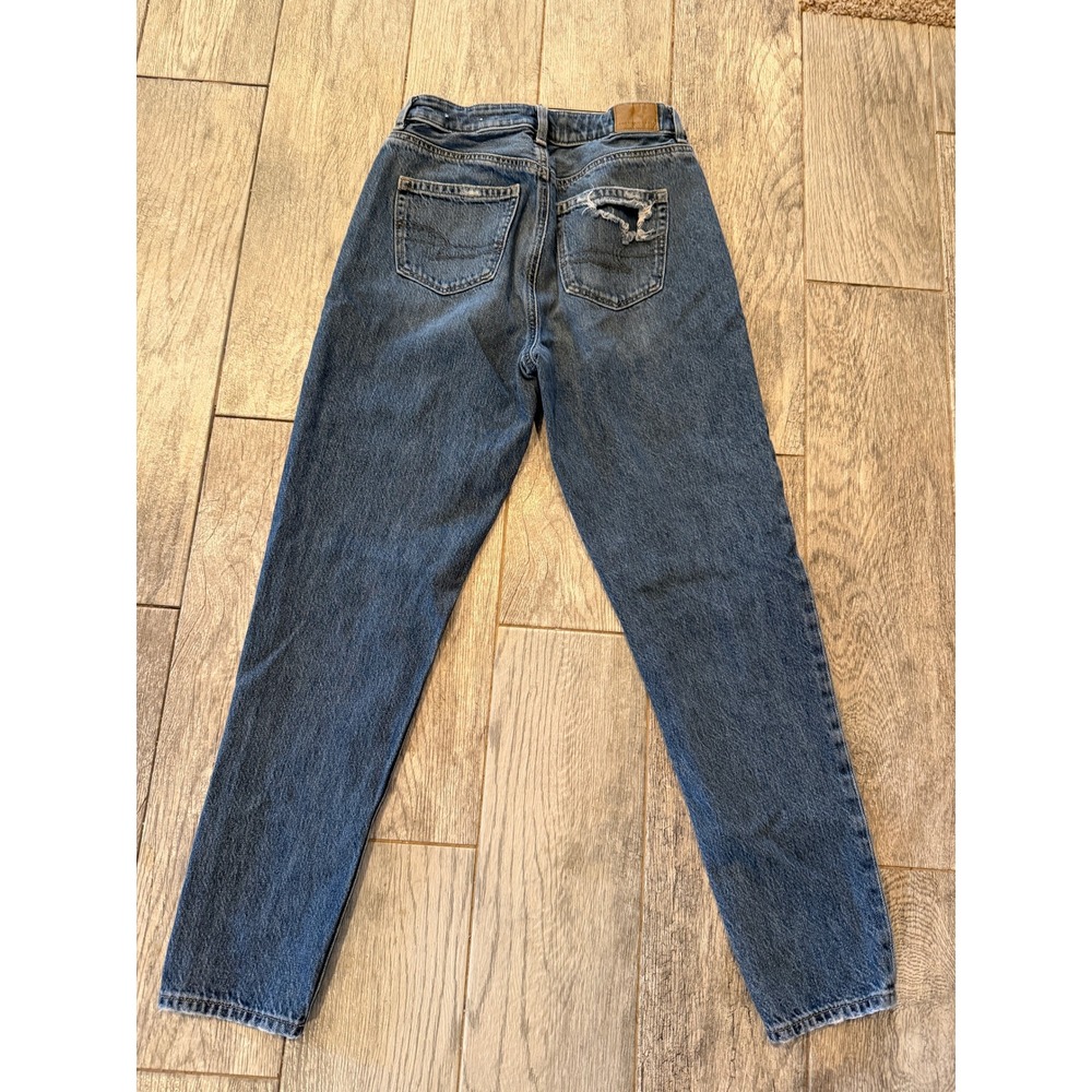 American Eagle Mom Jeans size 0 Regular Blue Distressed‎ High Rise Denim Womens